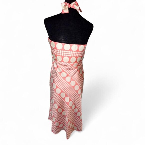 Laundry by Shelli Segal Retro Pink Polka dot 100% Silk Halter Fit & Flare Dress - Picture 3 of 8